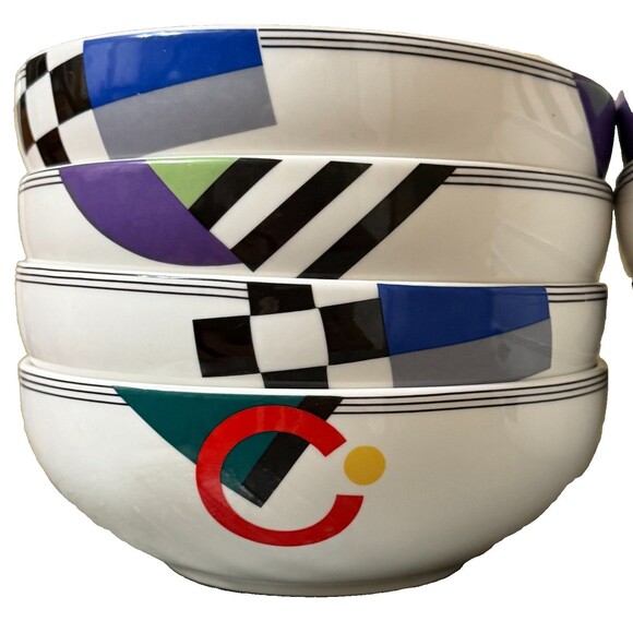 Mikasa Maxima High Spirits Coupe Cereal Bowl Geometric Set 4 CAK12 VTG Modern - Picture 2 of 9